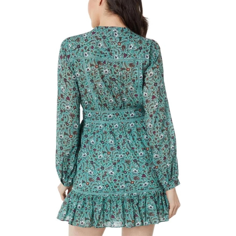 Joie | Charmesse Floral Cotton Mini Dress Teal Long Sleeve Boho - Size 10 - Picture 3 of 8